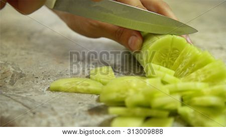 Process Of Making Healthy Breakfast. Mother Prepares Simple Homemade Salad. Affordable Proper Nutrit