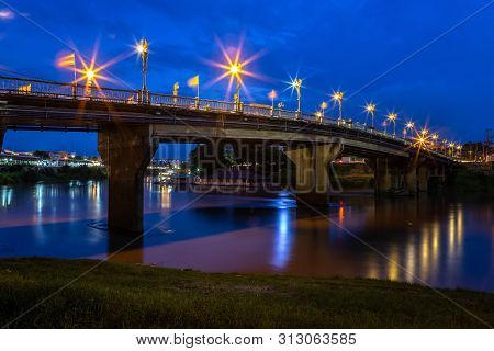 The Color Of Night Traffic Light On The Road On The Bridge (eka Thot Sa Root Bridge) In Phitsanulok,