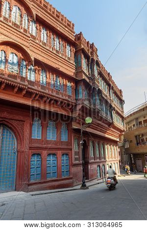 Bikaner, India - February 12, 2019: View Of Rampuria Havelies In Bikaner Rajasthan