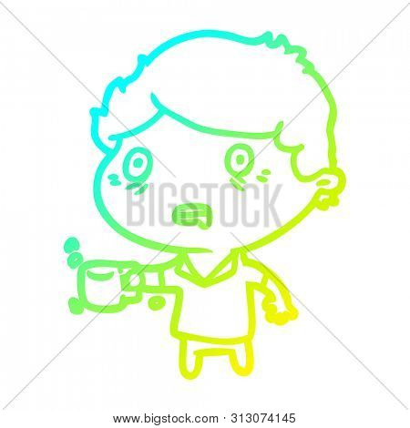 cold gradient line drawing of a man jittery from drinking too much coffee