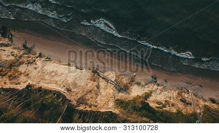 Sunset Near Coastline Baltic Sea Jurkalne Aerial View Latvia