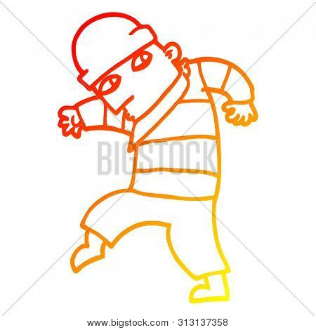 warm gradient line drawing of a cartoon sneaking thief