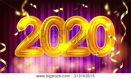 2020 New Year Party Advertising Banner Vector. Bright Number Two Thousand Twenty 2020 Decorated Gold