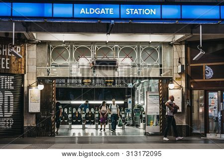 London, Uk - June 22, 2019: People Walking Out Of Aldgate, An Underground Station In Aldgate Area Of