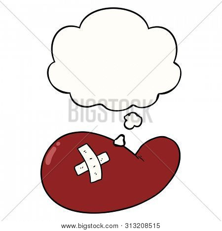 cartoon injured gall bladder with thought bubble