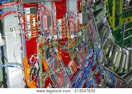 Cern, France - 25 June, 2019: A Part Of The Large Hadron Collider (lhc) Is Seen Underground Inthe Fr