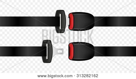 Realistic Automobile Open And Closed Seat Belts. Set Of Fixed And Unlocked Seat Belt