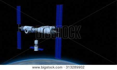 Shenzhou Manned Space Vessel In The Direction Of Coupling To The Tianhe Core Module In Tiangong 3 - 