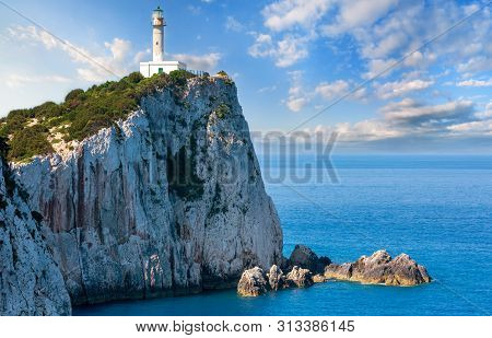 South Cape Of Lefkas Island And Lighthouse (lefkada, Greece, Ionian Sea). View From Up.