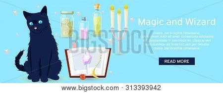 Magic And Wizard Collection Of Items To Cast A Magic Spell Website Design Banner Vector Illustration