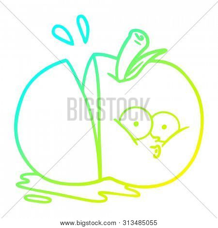 cold gradient line drawing of a cartoon sliced apple