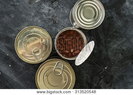 Opened Tin Can On The Table Without Leftovers From The Food, Meal Concervations
