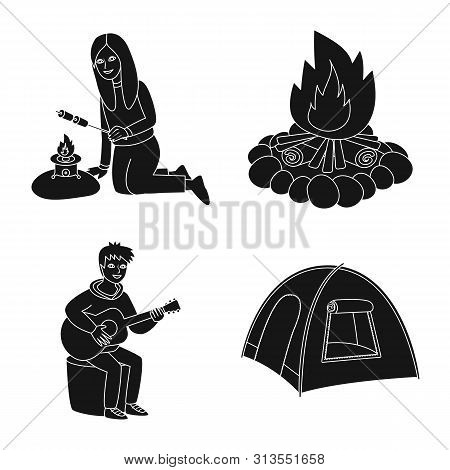 Vector Illustration Of Barbeque And Rest Symbol. Collection Of Barbeque And Nature Vector Icon For S