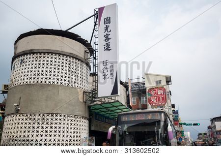Nantou, Taiwan - May 24th, 2019: bus place at Kuo-Kuang Motor Transport Station at Puli town, Nantou, Taiwan