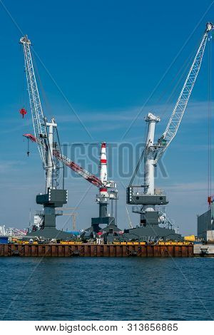 Details Of Dockside Cranes At The Europort Harbour In Rostock