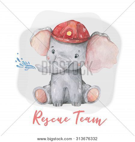Cute Baby Safari Animal Elephant Beautiful Watercolor Hand Drawn Illustration On White Background. I
