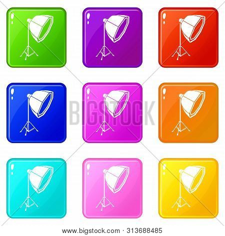 Studio Light In Softbox Icons Set 9 Color Collection Isolated On White For Any Design