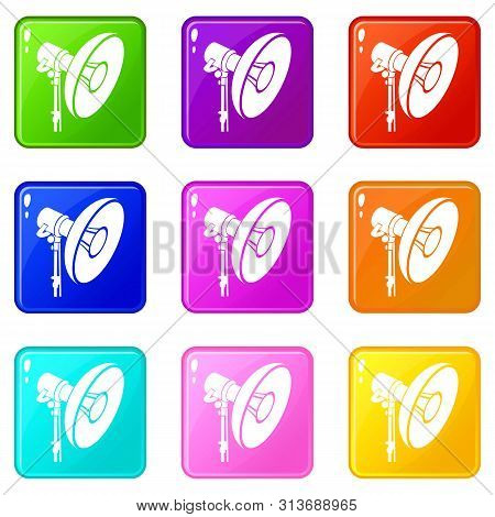 Professional Studio Light Icons Set 9 Color Collection Isolated On White For Any Design