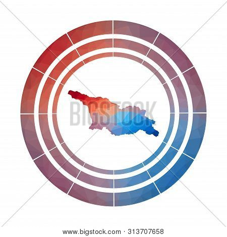 Georgia Badge. Bright Gradient Logo Of Country In Low Poly Style. Multicolored Georgia Rounded Sign