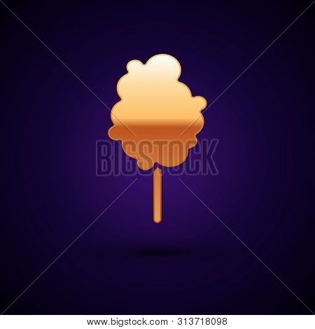 Gold Cotton Candy Icon Isolated On Dark Blue Background. Vector Illustration