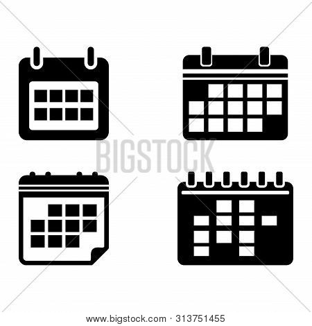 Set Of Calendar Icon Isolated Black On White Background, Calendar Icon Vector Flat Modern, Calendar 
