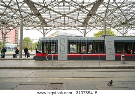 VIENNA, AUSTRIA - CIRCA MAY, 2019: a tramway seen at Wien Praterstern in the daytime.