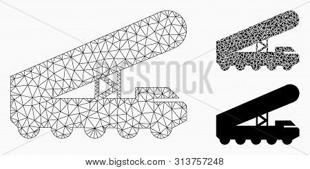 Mesh Nuclear Rocket Launcher Model With Triangle Mosaic Icon. Wire Carcass Triangular Mesh Of Nuclea
