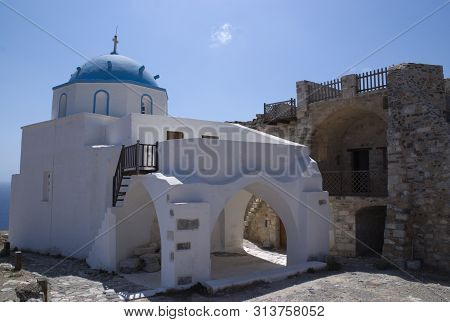 Greece, The Island Of Astypaleia. In The Grounds Of The Old Querini Castle The Church Of Saint Georg