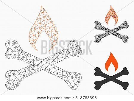 Mesh Mortal Ignition Model With Triangle Mosaic Icon. Wire Carcass Polygonal Mesh Of Mortal Ignition
