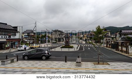 Iwate, Japan. Aug 04, 2017 : Exterior Of Hiraizumi Station. A Railway Station On The Tohoku Main Lin