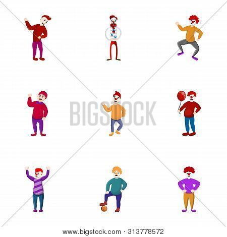 Carnival Clown Icon Set. Cartoon Set Of 9 Carnival Clown Vector Icons For Web Design Isolated On Whi