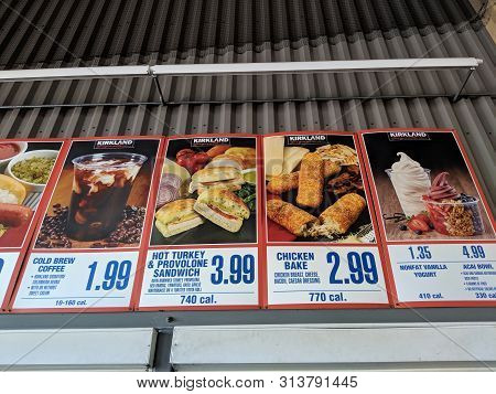 Honolulu - July 3, 2018: Costco Food Court Menu Featuring Cold Brew Coffee, Hot Turkey And Provolone