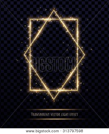 Gold Polygonal Frame With Light Effects Isolated On Transparent Background