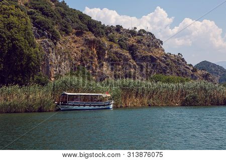 Dalyan, Turkey - August 26, 2007: Fishing Boat On The River Dalyan Near Dalyan Town In Mugla Provinc
