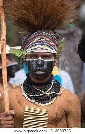 Mount Hagen, Papua New Guinea - August 15, 2018: Tribes At The Mt Hagen Cultural Show In Papua New G