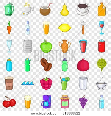 Cold Drink Icons Set. Cartoon Style Of 36 Cold Drink Icons For Web For Any Design