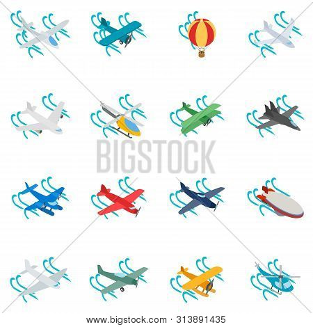 Aeronaut Icons Set. Isometric Set Of 16 Aeronaut Icons For Web Isolated On White Background