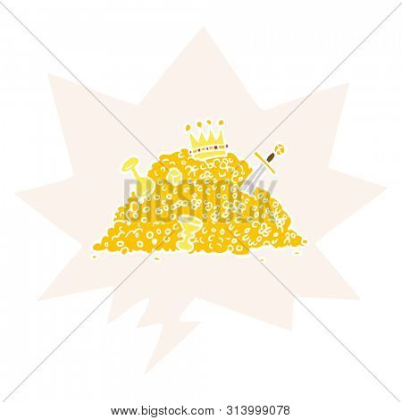 cartoon ple of treasure with speech bubble in retro style