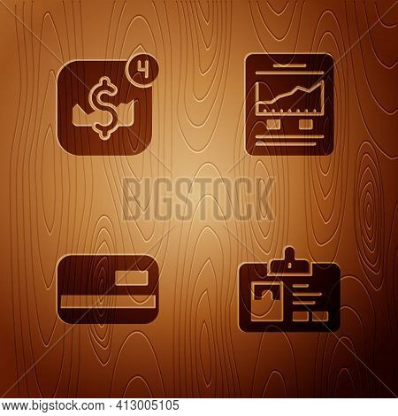 Set Identification Badge, Mobile Stock Trading, Credit Card And Website With Growth Graph On Wooden 