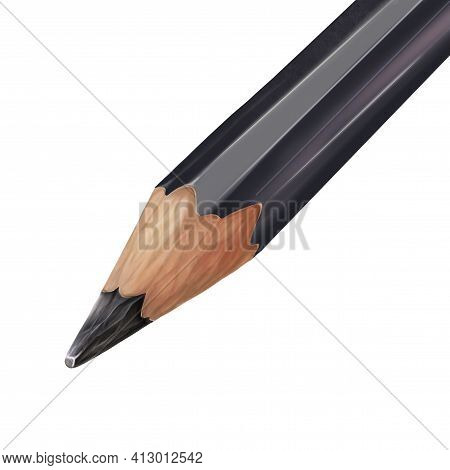 Black Pencil Isolated On White Background. High Quality Illustration Of Pencil In Jpeg Format