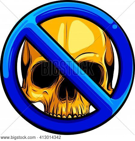 Gold Human Skull With Symbol Of Ban