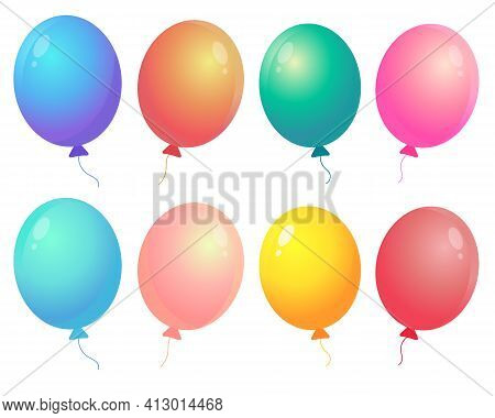 Collection Of Colorful Balloons. Glossy Balloons  Set Isolated On White Background. Vector Illustrat
