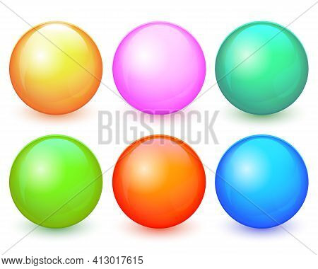 Collection Of Colorful Balls With Shadow. Glossy Spheres Set Isolated On White Background. Vector Il