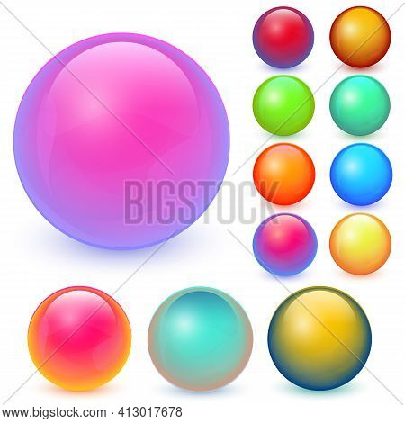 Balls Vector Set. Collection Of Colorful Balls With Shadow. Glossy Spheres Set Isolated On White Bac