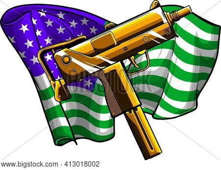 Weapont Uzi With Ameican Flag Vector Illustration