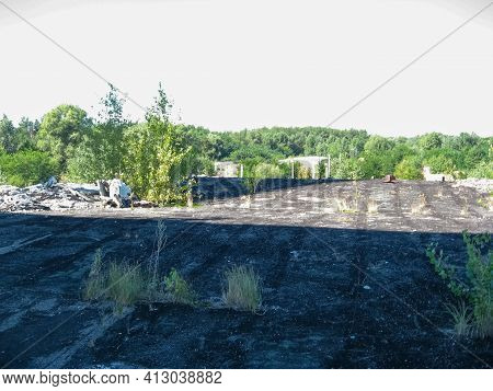 Panorama View From The Roof Of The Destroyed Power Plant Building. Chigirin Nuclear.