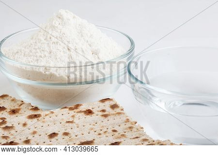 Jewish Matzah On White Background. Jewish Traditional Passover Bread. Pesach Celebration Symbol. Clo