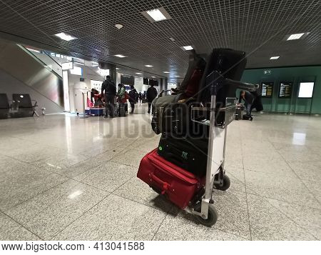 Krakow, Poland - September 30, 2019: Interior Of John Paul Ii Kraków-balice International Airport Wi