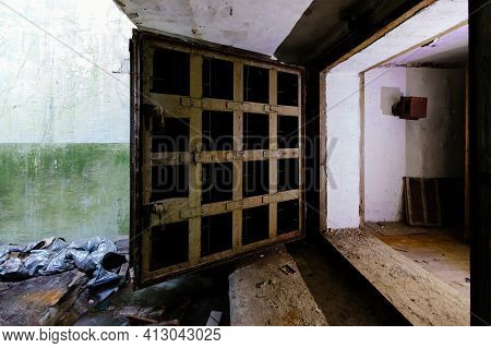 Opened Heavy Steel Armored Hermetic Door In The Soviet Bomb Shelter