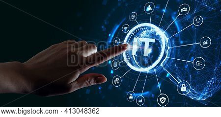 It Consultant Presenting Tag Cloud About Information Technology
